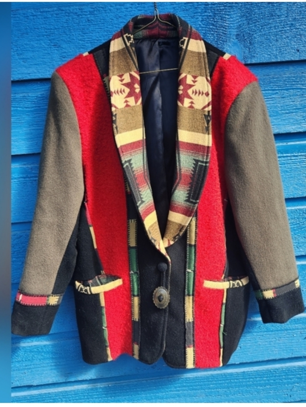 Coloratura Southwestern Wool Blazer - Red, Black - Picture 11 of 11